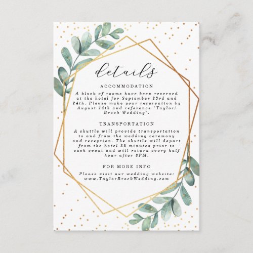 Eucalyptus Geometric Gold Foil Wedding Enclosure Card