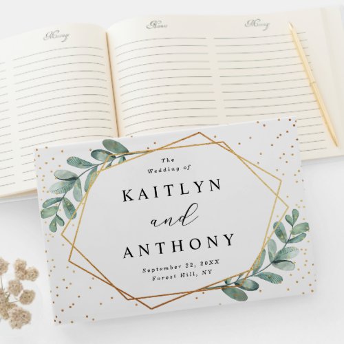 Eucalyptus Geometric Gold Foil Wedding Guest Book