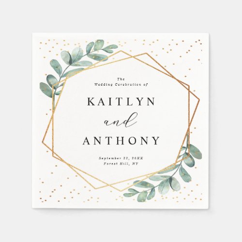 Eucalyptus Geometric Gold Foil Wedding Napkins