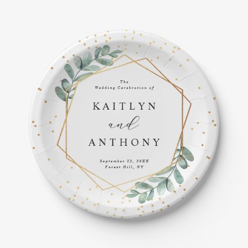 Eucalyptus Geometric Gold Foil Wedding Paper Plates