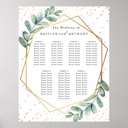 Eucalyptus Geometric Gold Foil Wedding Seating Poster