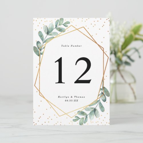 Eucalyptus Geometric Gold Foil Wedding Table Card