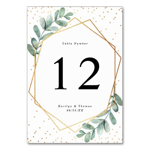 Eucalyptus Geometric Gold Foil Wedding Table Number