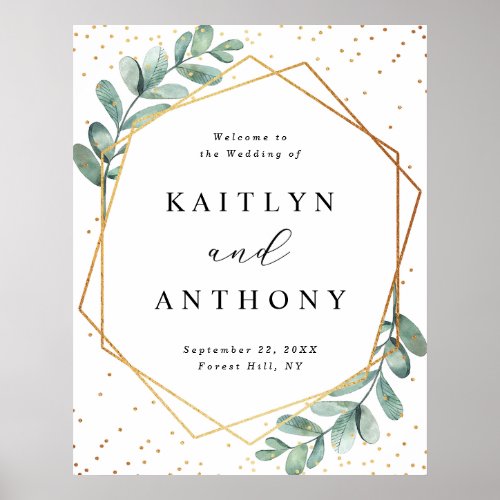 Eucalyptus Geometric Gold Foil Wedding Welcome Poster