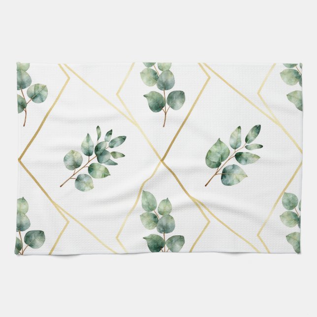 Eucalyptus Geometric Gold Pattern Kitchen Towel (Horizontal)