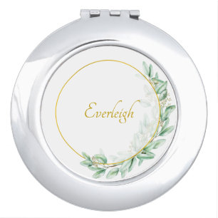 Eucalyptus geometric monogrammed compact mirror