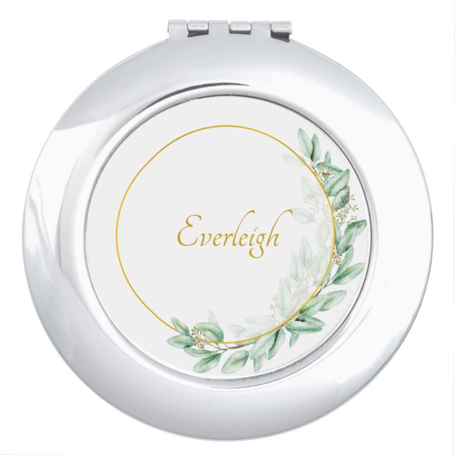 Eucalyptus geometric monogrammed compact mirror (Front)