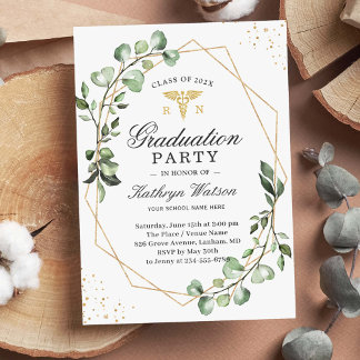 Eucalyptus Geometric Nursing School Graduation Invitation