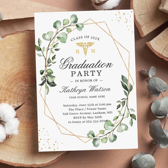Eucalyptus Geometric Nursing School Graduation Invitation (Creator Uploaded)