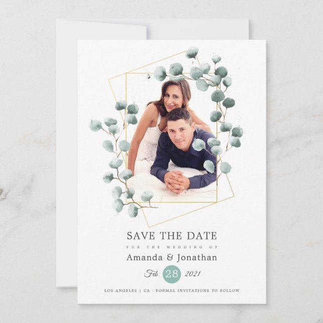 Eucalyptus Geometric Photo Wedding Save The Date (Front)