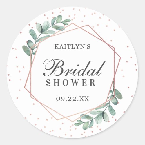 Eucalyptus Geometric Rose Gold Foil Bridal Shower Classic Round Sticker