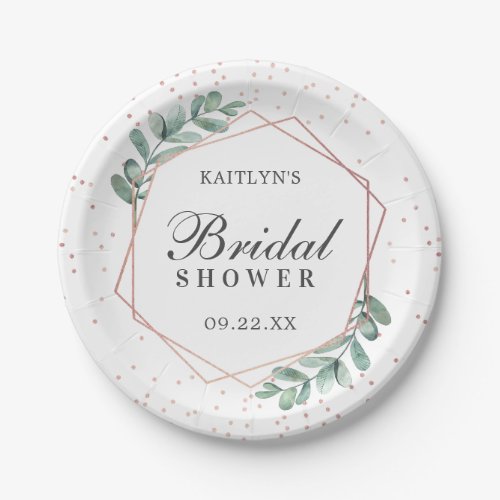 Eucalyptus Geometric Rose Gold Foil Bridal Shower Paper Plates