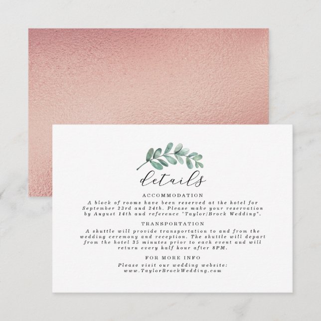 Eucalyptus Geometric Rose Gold Foil Wedding Enclosure Card (Front/Back)
