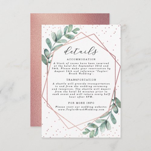 Eucalyptus Geometric Rose Gold Foil Wedding Enclosure Card