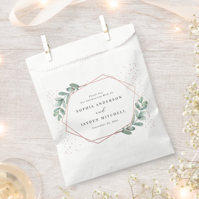 Eucalyptus Geometric Rose Gold Foil Wedding Favor Bag (Clipped)