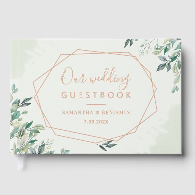 Eucalyptus Geometric Rose Gold Foil Wedding Foil Guest Book (Front)