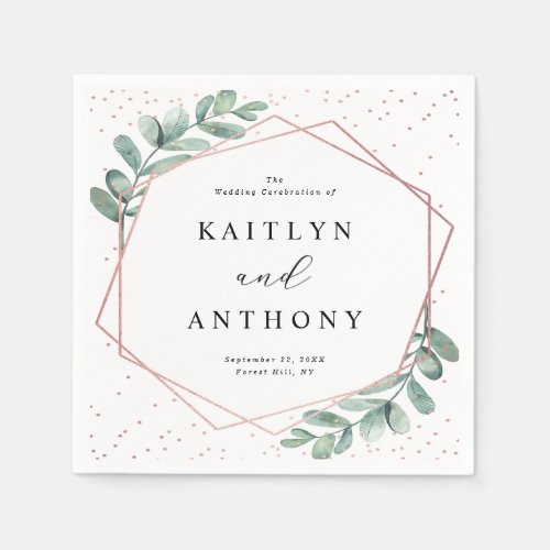 Eucalyptus Geometric Rose Gold Foil Wedding Napkins