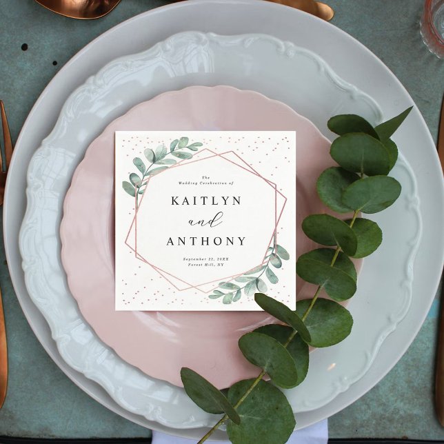 Eucalyptus Geometric Rose Gold Foil Wedding Napkins (Creator Uploaded)
