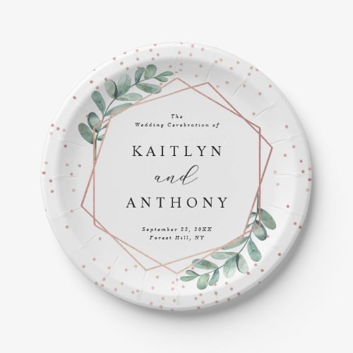 Eucalyptus Geometric Rose Gold Foil Wedding Paper Plates