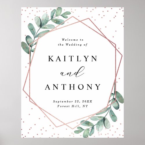 Eucalyptus Geometric Rose Gold Foil Wedding Poster