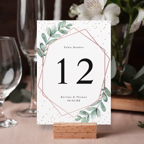 Eucalyptus Geometric Rose Gold Foil Wedding Table Invitation