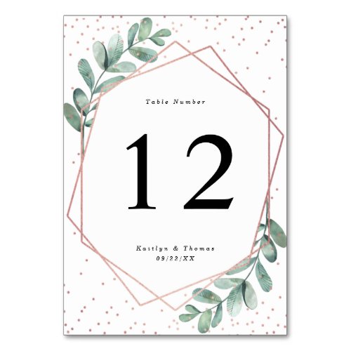 Eucalyptus Geometric Rose Gold Foil Wedding Table Number