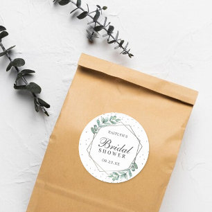 Eucalyptus Geometric Silver Foil Bridal Shower Classic Round Sticker