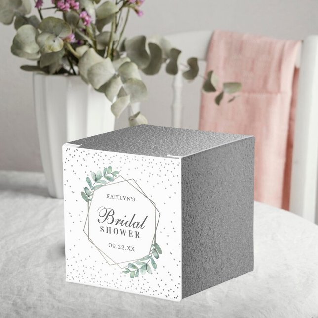 Eucalyptus Geometric Silver Foil Bridal Shower Favor Boxes (Creator Uploaded)