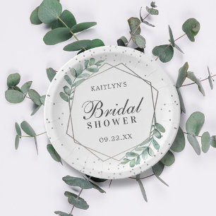 Eucalyptus Geometric Silver Foil Bridal Shower Paper Plates
