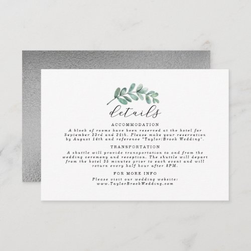 Eucalyptus Geometric Silver Foil Wedding Enclosure Card