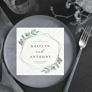 Eucalyptus Geometric Silver Foil Wedding Napkins