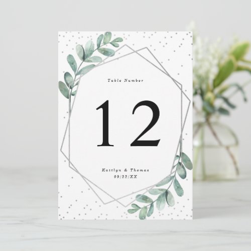 Eucalyptus Geometric Silver Foil Wedding Table Invitation