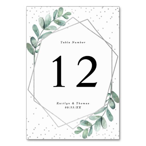 Eucalyptus Geometric Silver Foil Wedding Table Number