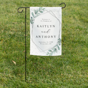 Eucalyptus Geometric Silver Foil Wedding Welcome Garden Flag