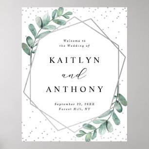 Eucalyptus Geometric Silver Foil Wedding Welcome Poster