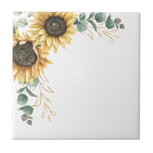 Eucalyptus Geometric Sunflower Floral Botanical Ceramic Tile