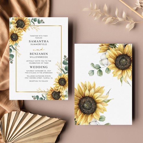 Eucalyptus Geometric Sunflower Wedding Invitation
