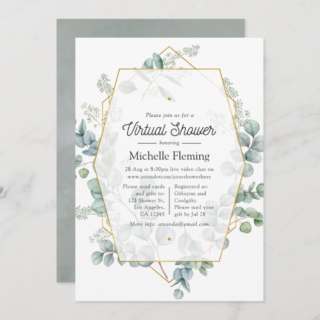 Eucalyptus Geometric Virtual Baby Shower Invitation (Front/Back)