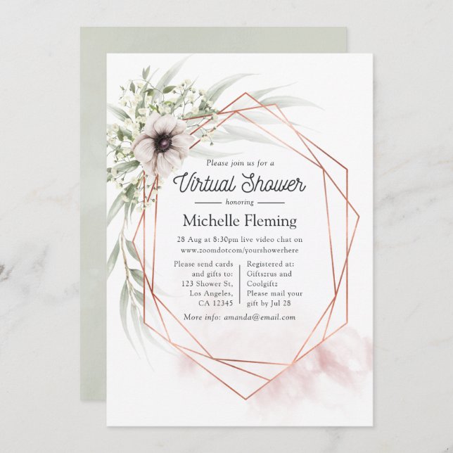 Eucalyptus Geometric Virtual Baby Shower Invitation (Front/Back)