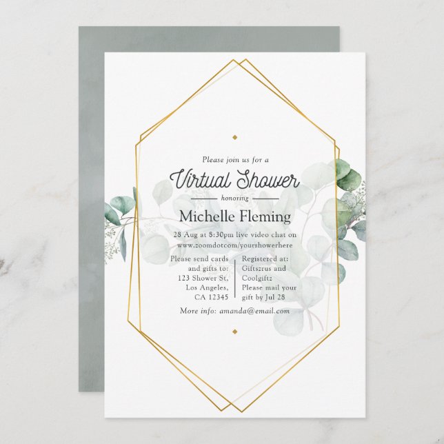 Eucalyptus Geometric  Virtual Baby Shower Invitation (Front/Back)