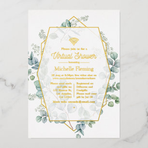 Eucalyptus Geometric Virtual Shower by Mail Foil Invitation