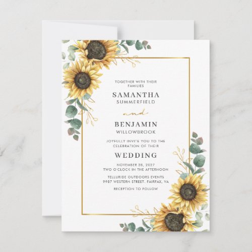 Eucalyptus Geometric Wedding Floral Sunflower Invitation