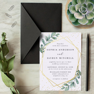 Eucalyptus Geometric Wedding Real Foil Invitation