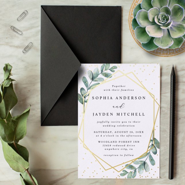 Eucalyptus Geometric Wedding Real Foil Invitation (Creator Uploaded)