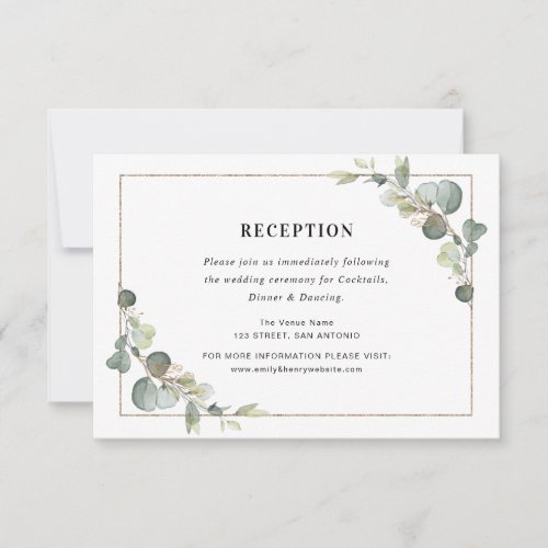 eucalyptus geometric wedding reception card