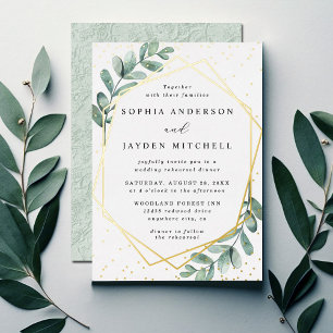 Eucalyptus Geometric Wedding Rehearsal Dinner Real Foil Invitation