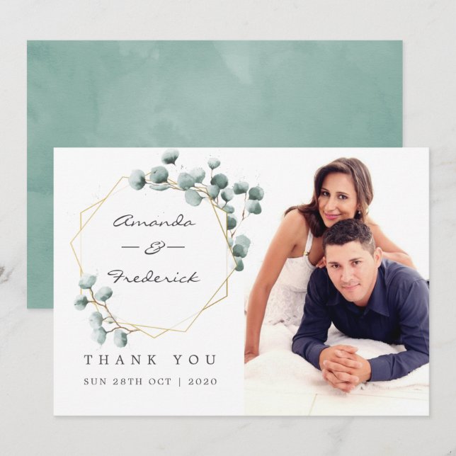 Eucalyptus Geometric Wedding Thank You photo Invitation (Front/Back)
