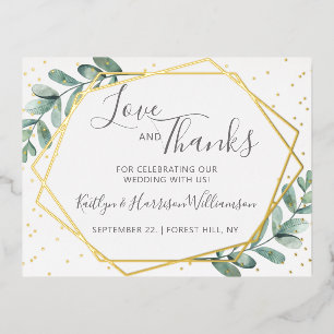 Eucalyptus Geometric Wedding Thank You Real Foil Invitation Postcard