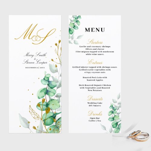 Eucalyptus Gilded Monogram Wedding Menu