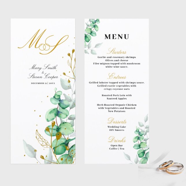 Eucalyptus Gilded Monogram Wedding Menu (I wish you happiness))))